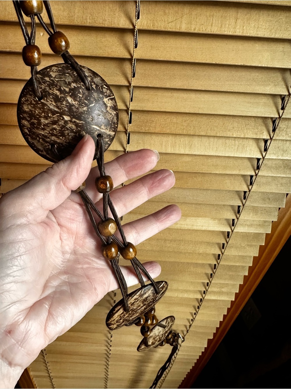 Boho Coconut Disk tie belt with Wooden Beads